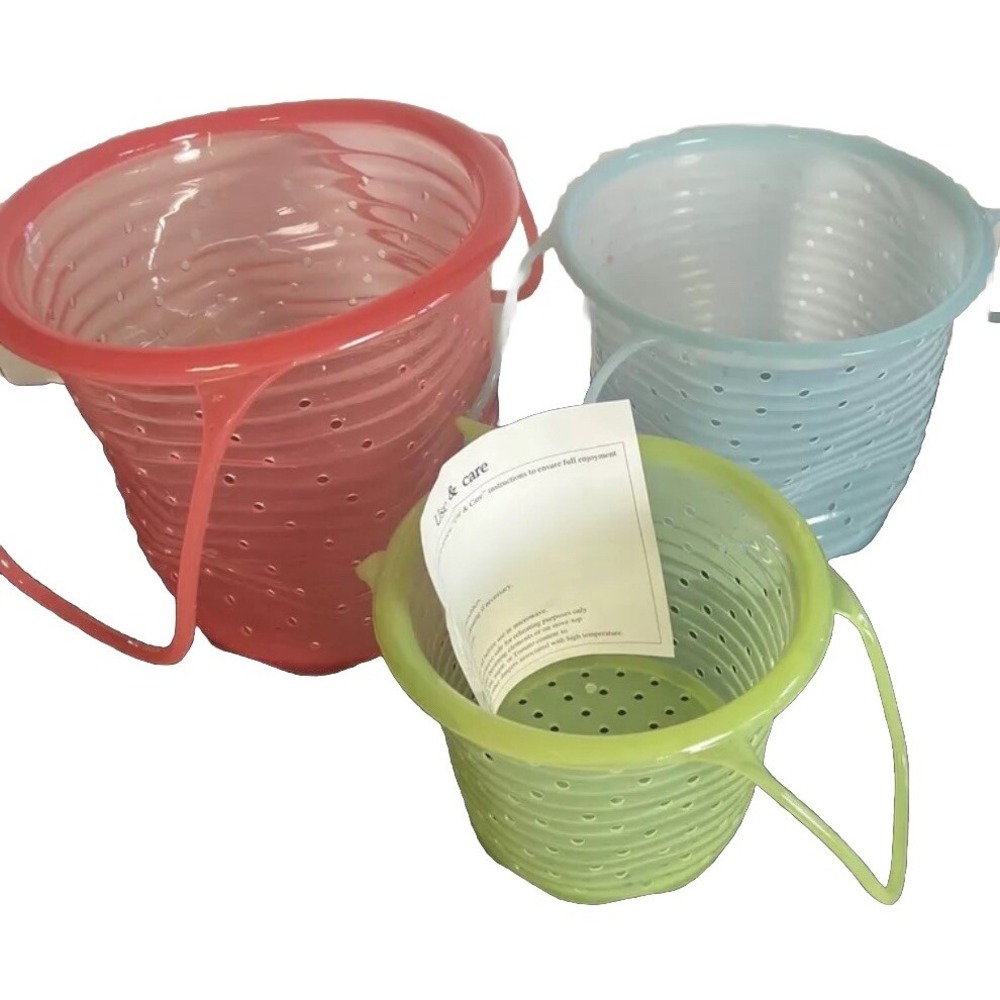 Prepology Set of 3 Pink Silicone Food Strainers Collapsible Steamer Baskets